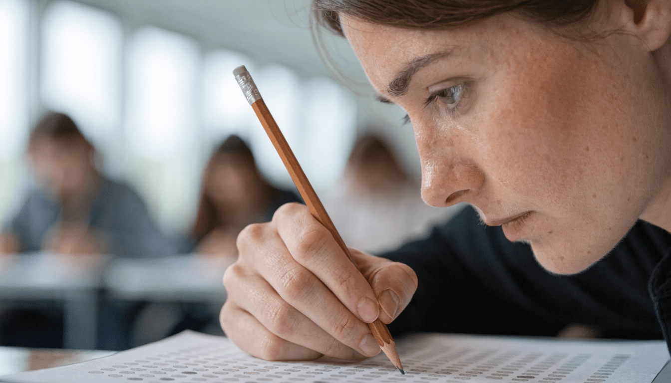 Antwortbogen der schriftlichen AEVO-Prüfung wird ausgefüllt