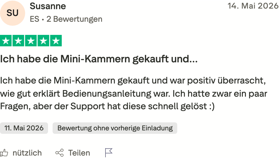 Opinión en Trustpilot de Susanne, 14/05/2026, 5 estrellas: manual bien explicado, el soporte resolvió las dudas rápidamente
